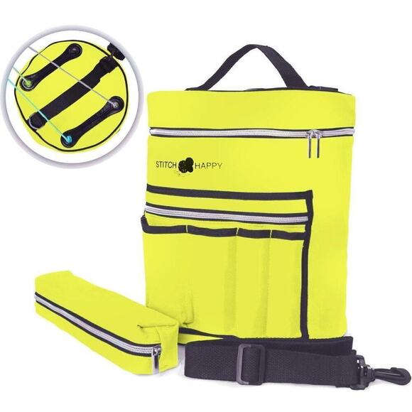 NEW Knitting Bag Crochet Yarn Pockets YELLOW Zippers Shoulder Strap Storage - Picture 1 of 6